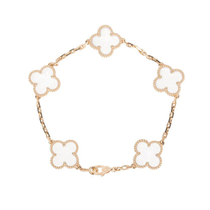 [basloveJW]CLOVER 5 MOTIF ROCK CRYSTAL PINK GOLD BRACELET