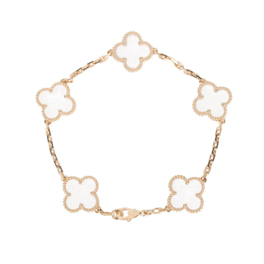 [basloveJW]CLOVER 5 MOTIF ROCK CRYSTAL PINK GOLD BRACELET