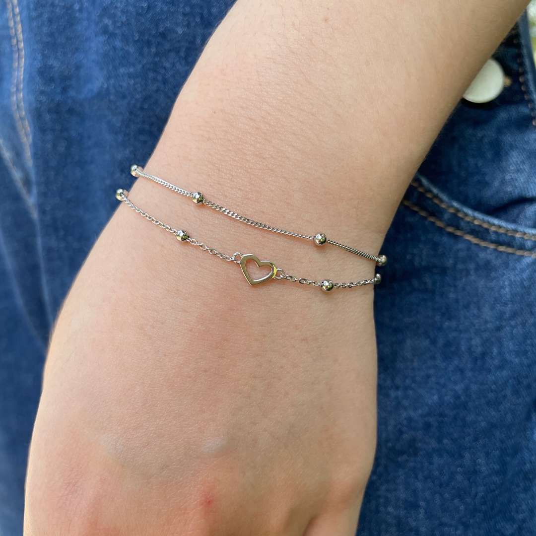 [BASLOVE]Dainty Double Layer Love Heart Bracelet