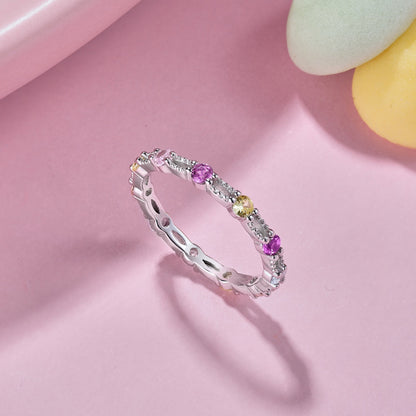 [BASLOVE]Sparkling Colorful Round Cut Tennis Ring