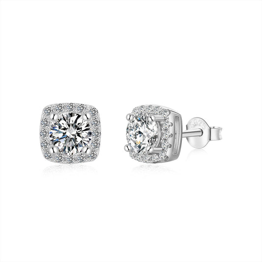 [BASLOVE]Classic Round Center Stone Stud Earrings