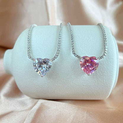 [BASLOVE]8.0 Carat Versatile Colorful Sweet Heart-Shaped Tennis Necklace