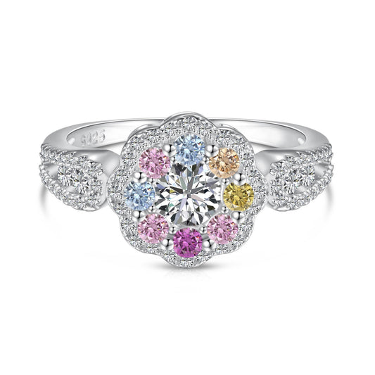 [BASLOVE]Delicate Colorful Round Cut Flower Shape Wedding Ring