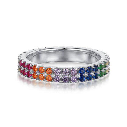 [BASLOVE]Unique Colorful Round Cut Tennis Ring