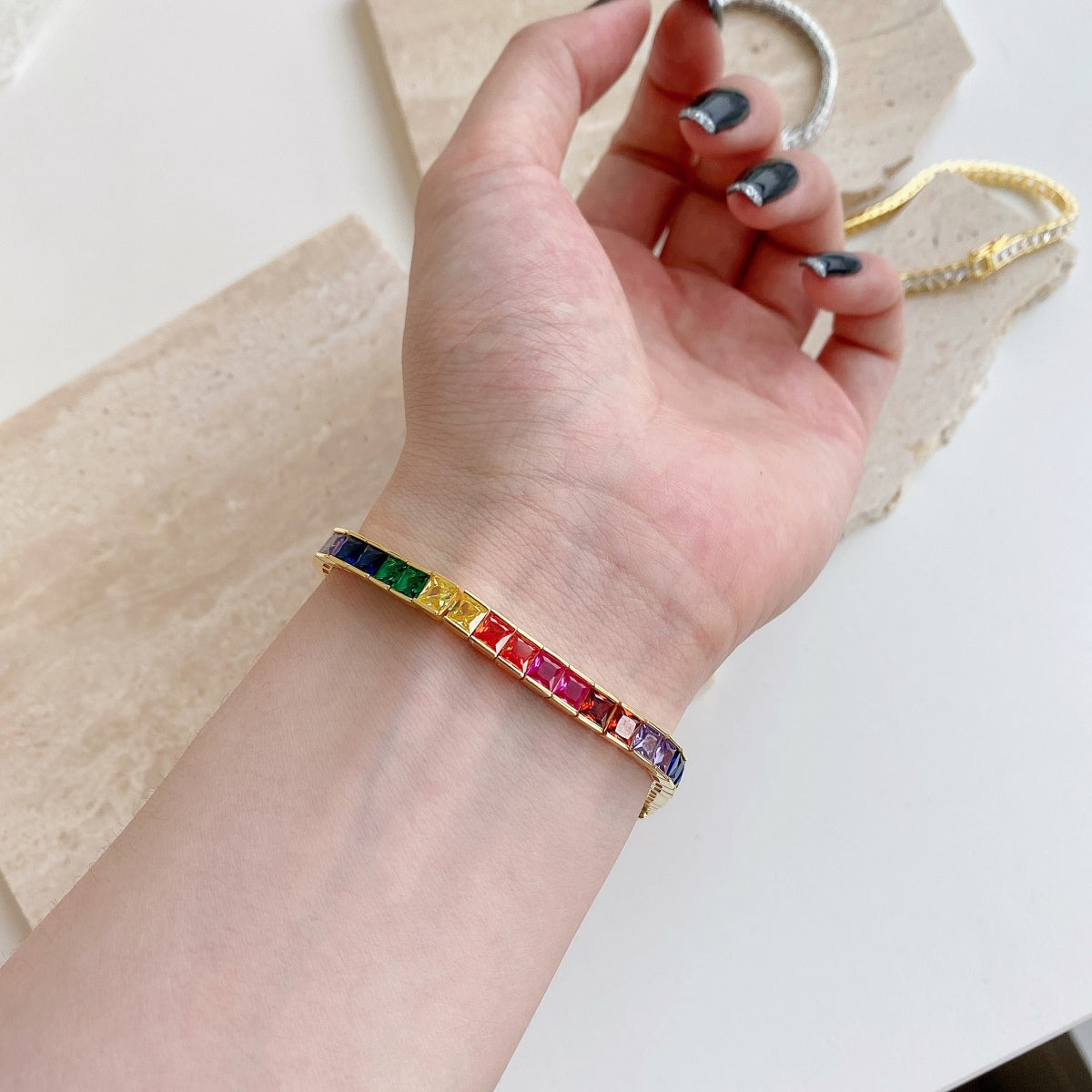 [BASLOVE]Radiant Colorful Princess Cut Tennis Bracelet