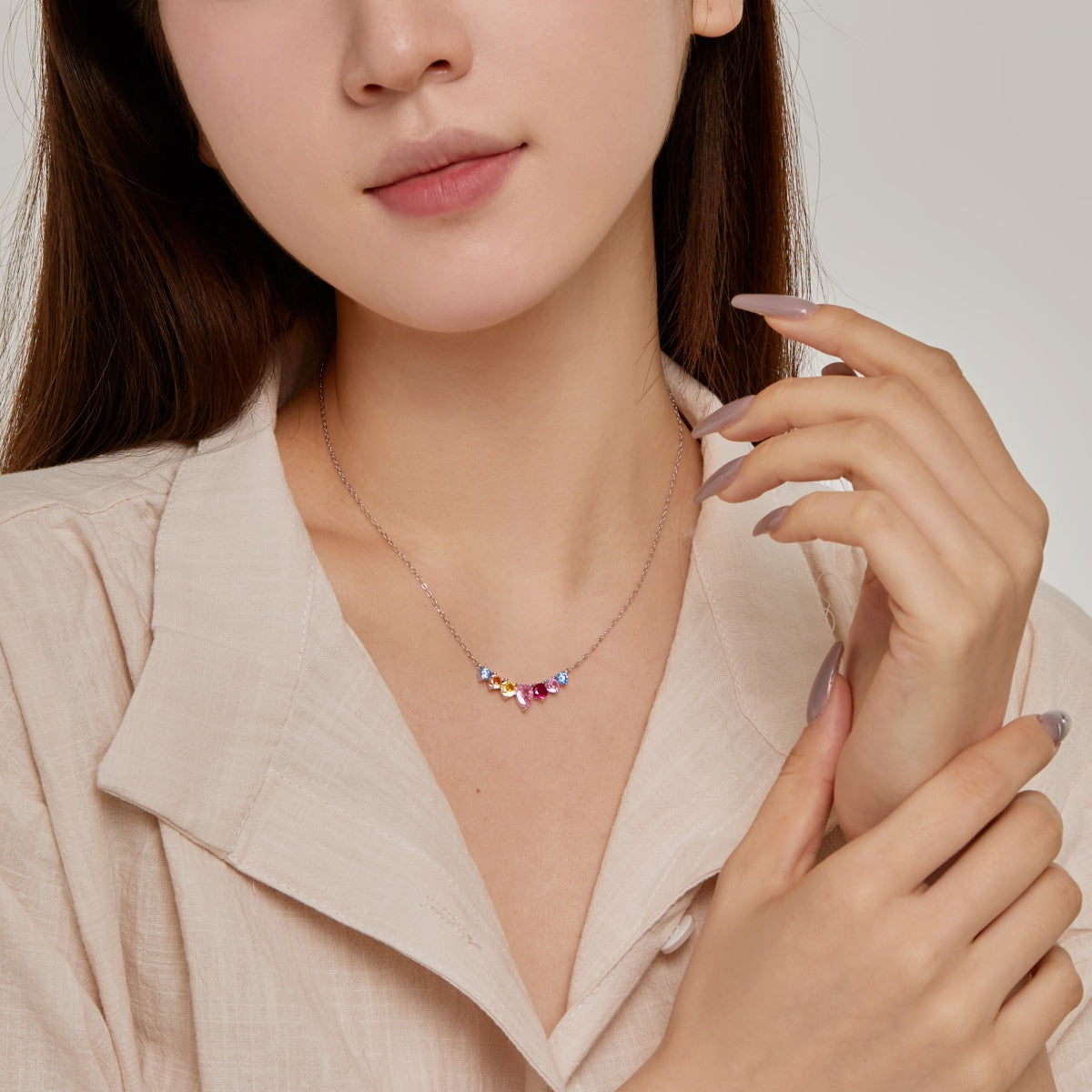 [BASLOVE]Dainty Colorful Heart Necklace