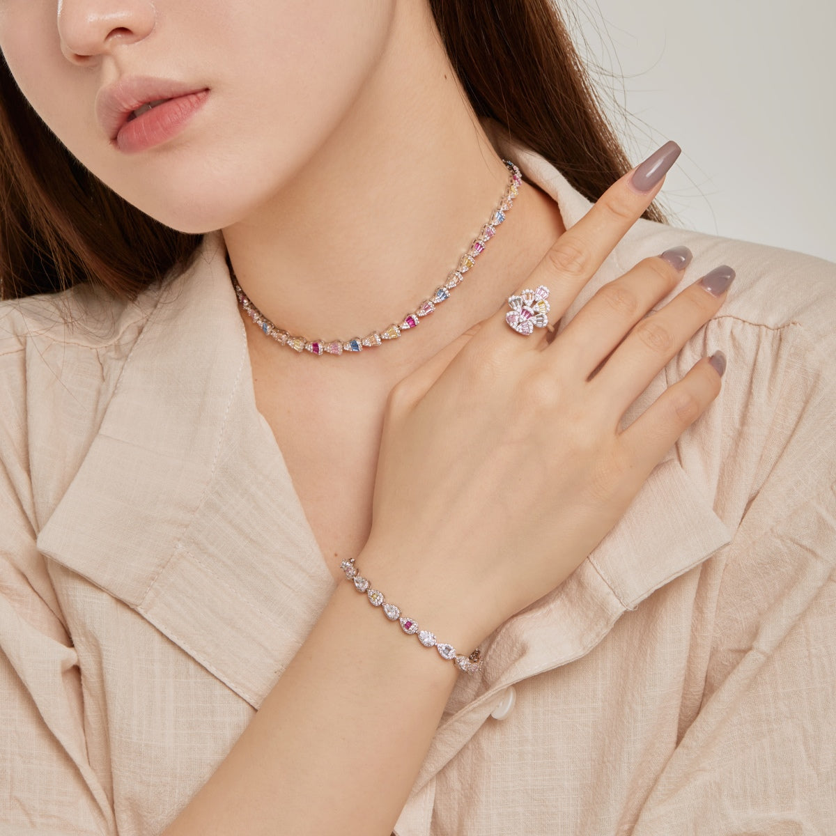 [BASLOVE]Sparkling Colorful Water Drop Shape Daily Ring