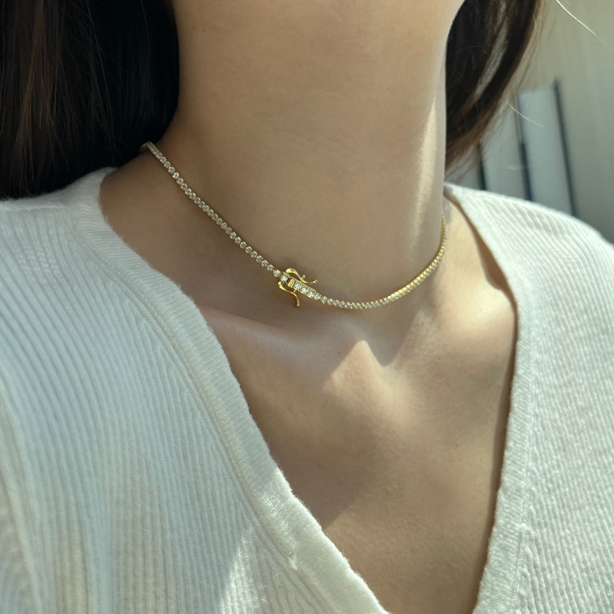 [BASLOVE]Delicate Round Shape Tennis Necklace