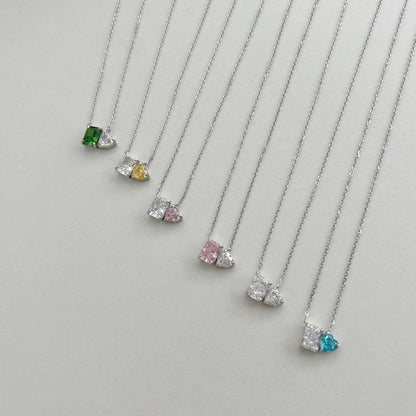 [BASLOVE]Dazzling Square & Heart Shape Necklace