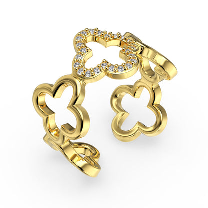 [BASLOVE]Hollow Design Four-Leaf Clover Flower Shape Ring