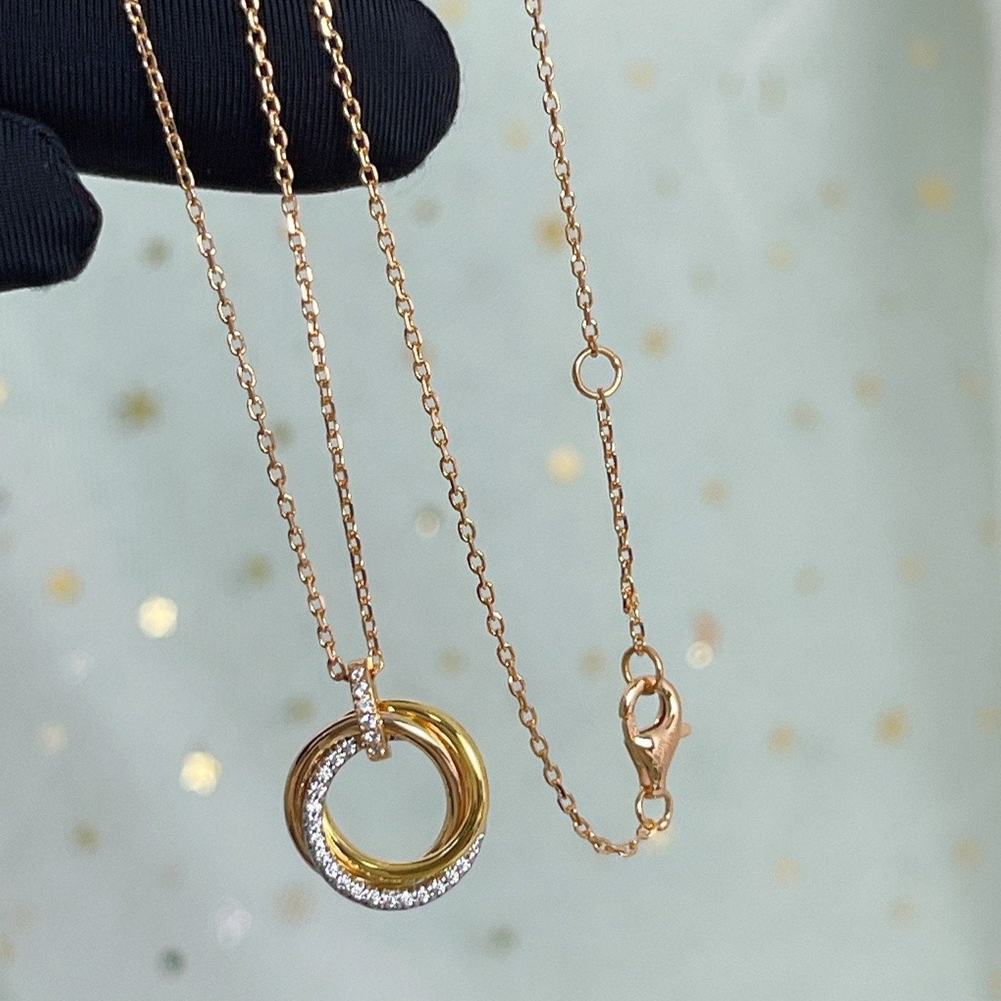 [basloveJW]TRINITY NECKLACE SILVER GOLD PINK GOLD DIAMONDS