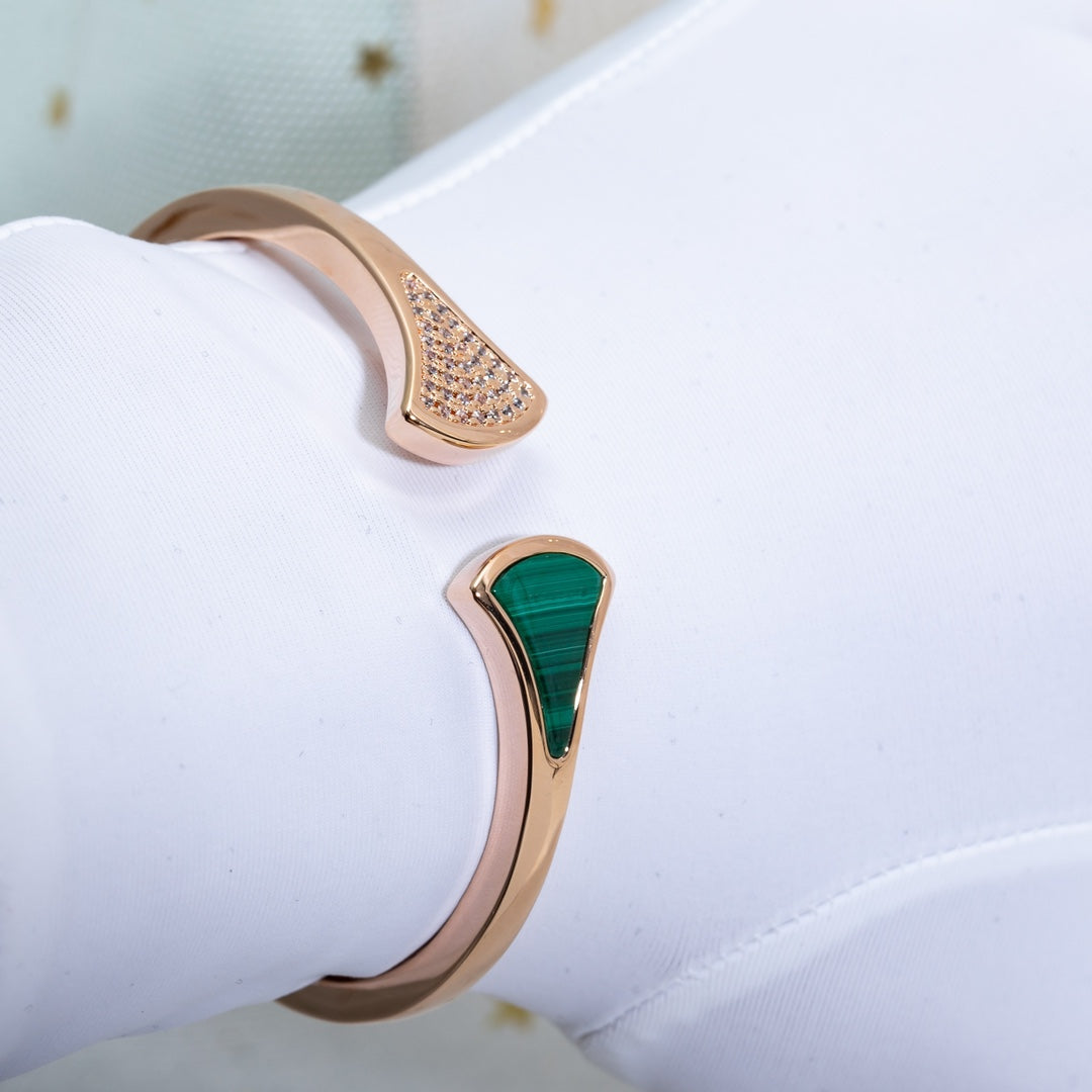 [Basjewels]DREAM BRACELET OPEN MALACHITE PINK GOLD