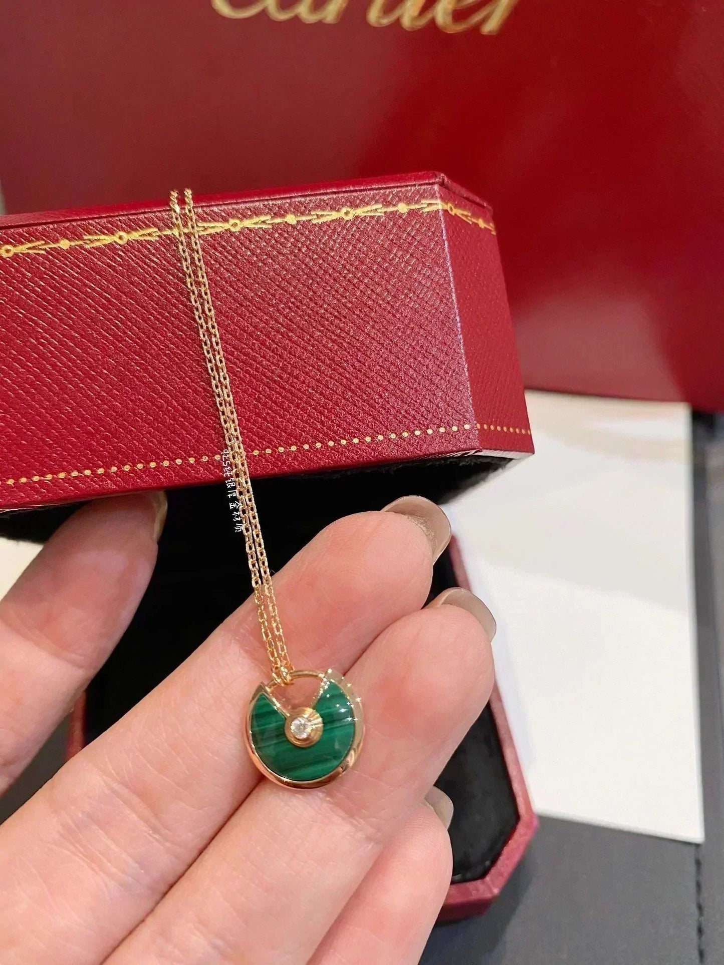 [basloveJW]AMULETTE ROSE GOLD MALACHITE NECKLACE