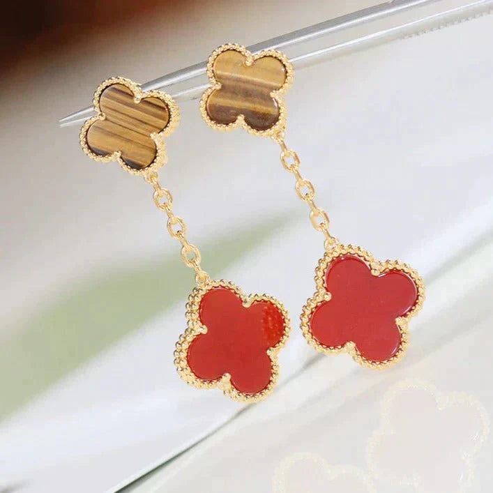 [basloveJW]CLOVER  2 MOTIF  TIGER EYE CARNELIAN EARRINGS