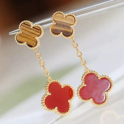 [basloveJW]CLOVER  2 MOTIF  TIGER EYE CARNELIAN EARRINGS