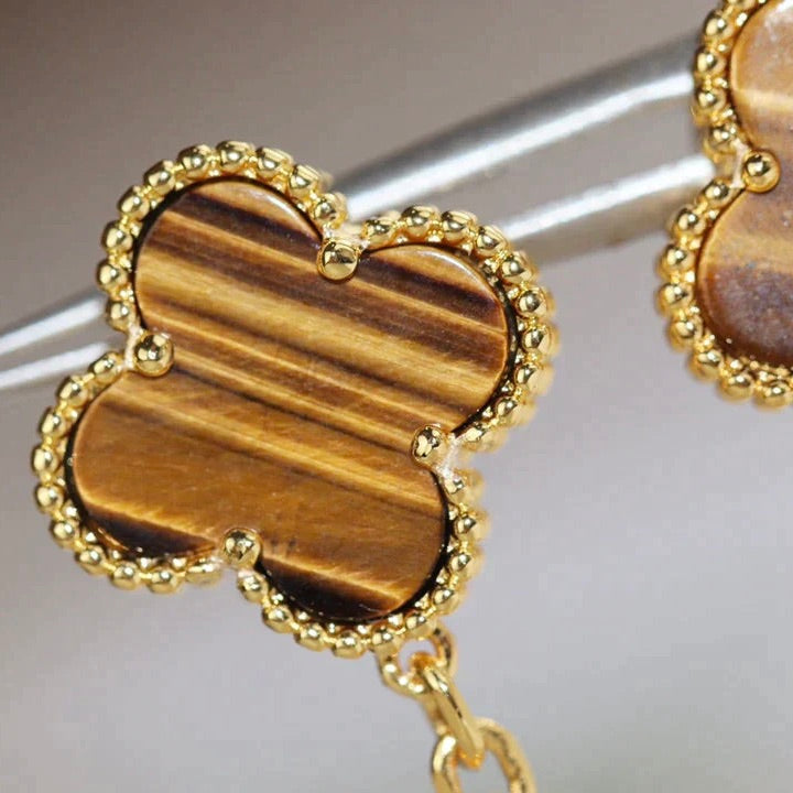 [basloveJW]CLOVER  2 MOTIF  TIGER EYE CARNELIAN EARRINGS