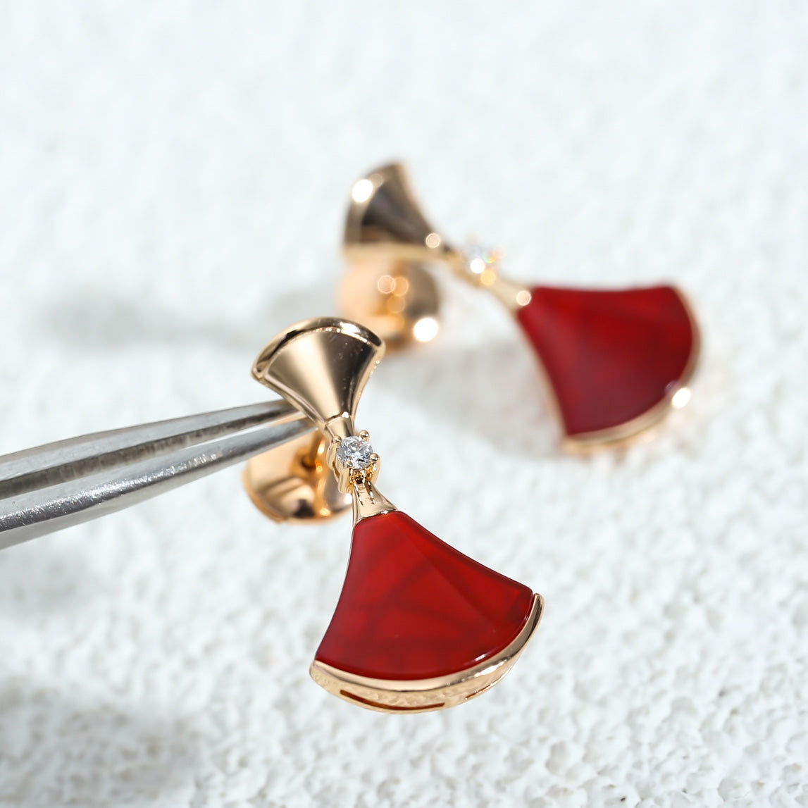 [Basjewels]DREAM Carnelian PINK GOLD EARRINGS