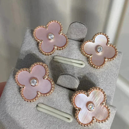 [basloveJW]CLOVER MEDIUM 1 MOTIFS  PINK MOP DIAMOND EARRINGS