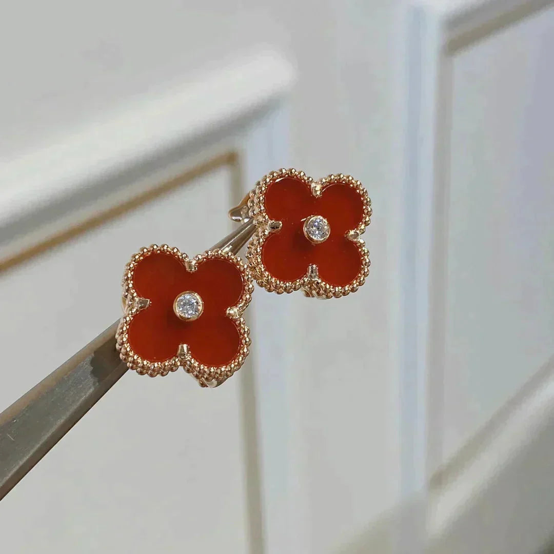 [basloveJW]CLOVER MEDIUM 1 MOTIFS CARNELIAN  DIAMOND earrings