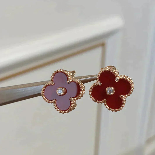 [basloveJW]CLOVER MEDIUM 1 MOTIFS CARNELIAN  DIAMOND earrings