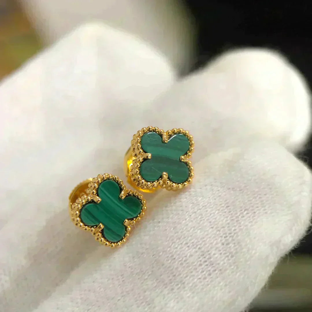 [basloveJW]CLOVER MINI 9.5MM MALACHITE  EARRINGS