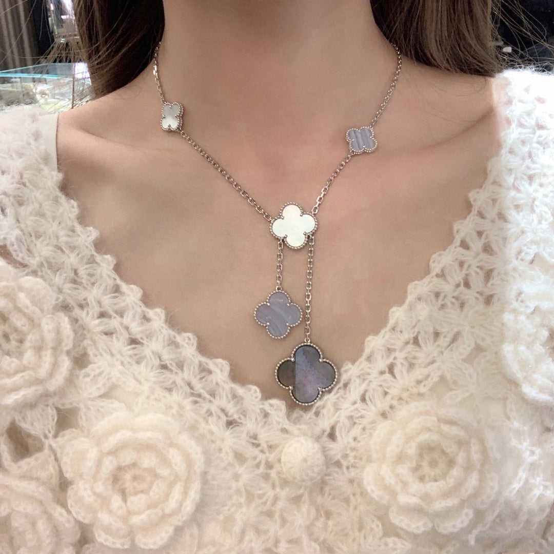 [basloveJW]CLOVER MOP CHALCEDONY NECKLACE SILVER 6 MOTIF