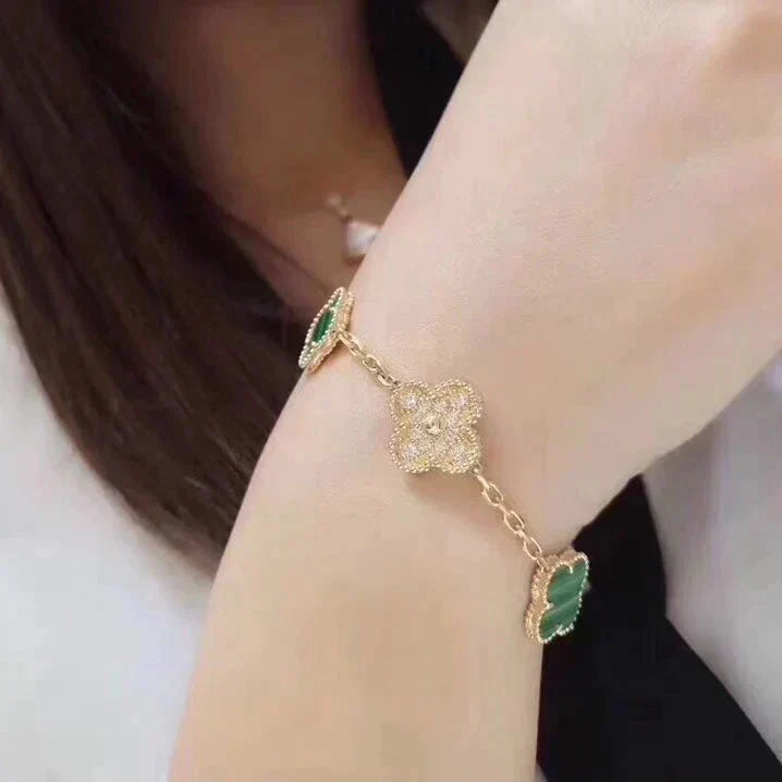 [basloveJW]CLOVER  5 MOTIF MALACHITE DIAMOND BRACELET