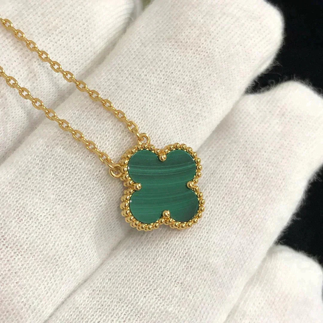 [basloveJW]CLOVER 15MM MALACHITE SINGLE FLOWER  NECKLACE