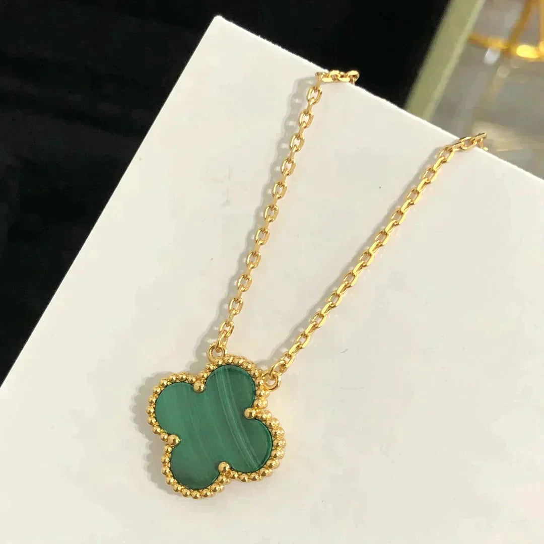 [basloveJW]CLOVER 15MM MALACHITE SINGLE FLOWER  NECKLACE