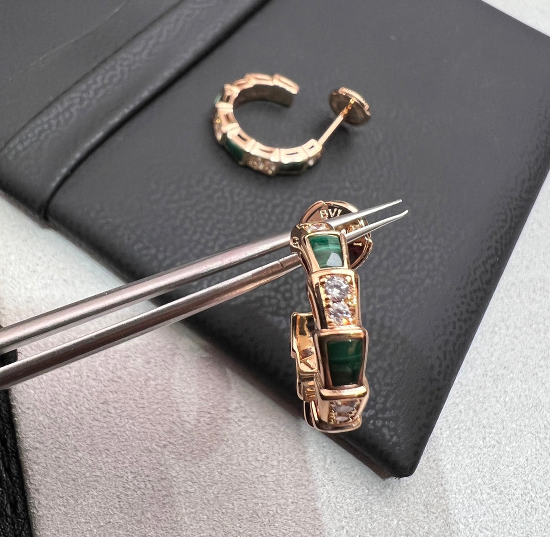 [Basjewels]SERPENTI MALACHITE PINK GOLD EARRINGS