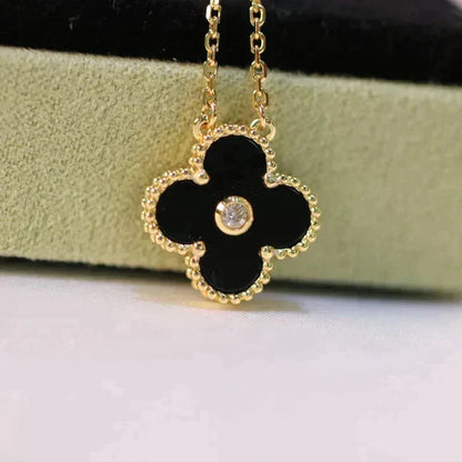 [basloveJW]CLOVER 15MM DIAMOND ONYX NECKLACE