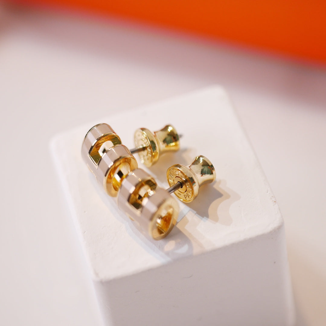 [Basjewels]MINI POP H GOLD EARRINGS GREY