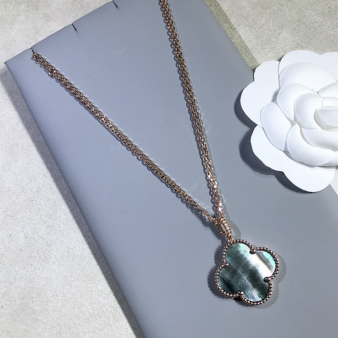 [basloveJW]CLOVER 25MM GOLD DARK MOP BIG CLOVER NECKLACE