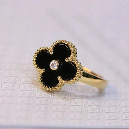 [basloveJW]CLOVER ONYX RING GOLD DIAMOND