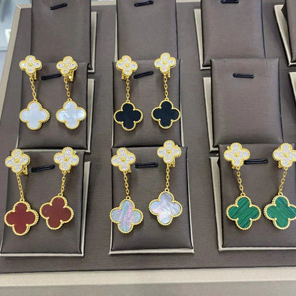 [basloveJW]CLOVER  2 MOTIFS  DIAMOND  EARRINGS (MULTIPLE CHOICESç´