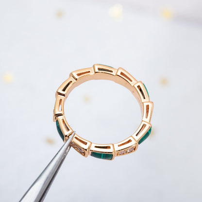 [Basjewels]SERPENTI RING PINK GOLD MALACHITE DIAMOND 3MM