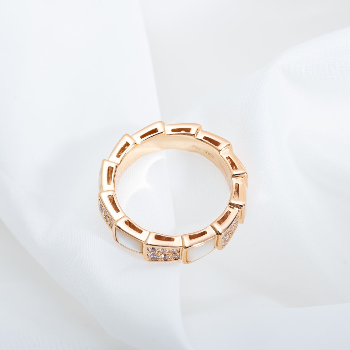 [Basjewels]SERPENTI RING PINK GOLD MOP DIAMOND PAVED 4MM