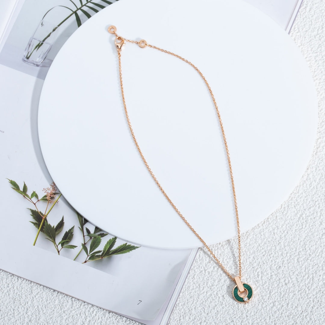 [Basjewels]GARI NECKLACE PINK GOLD MALACHITE