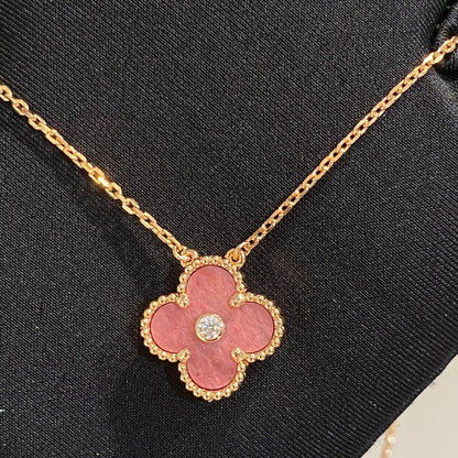 [basloveJW]CLOVER 15MM DIAMOND RHODONITE NECKLACE