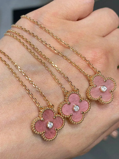 [basloveJW]CLOVER 15MM DIAMOND RHODONITE NECKLACE