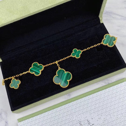 [basloveJW]MAGIC CLOVER MALACHITE GOLD BRACELET 5 MOTIFS