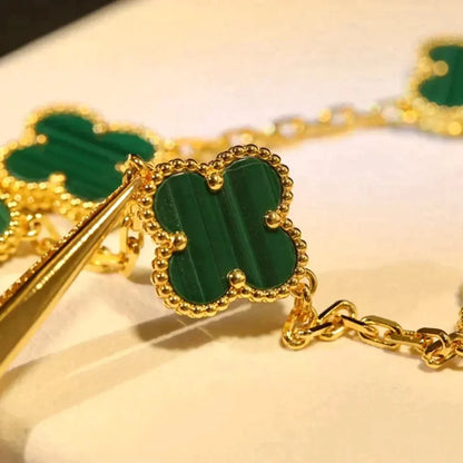 [basloveJW]CLOVER 5 MOTIFS MALACHITE BRACELET