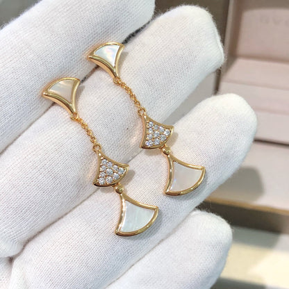 [Basjewels]DREAM EARRINGS 3 MOTIFS DIAMOND MOP PINK GOLD