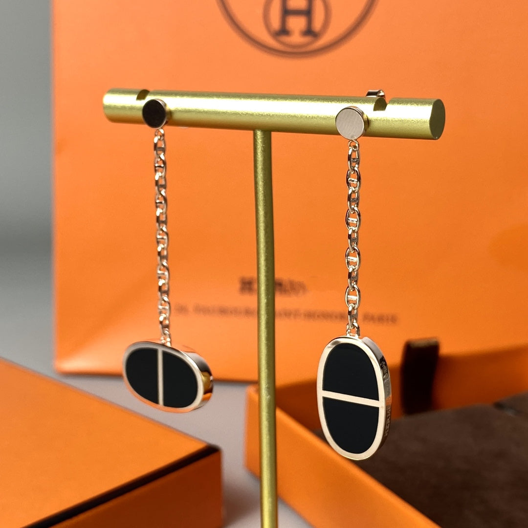 [Basjewels]CHAINE VERSO BLACK CERAMIC EARRINGS