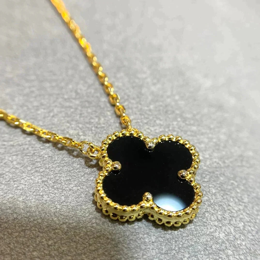 [basloveJW]CLOVER 15MM BLACK ONYX SINGLE FLOWER NECKLACE