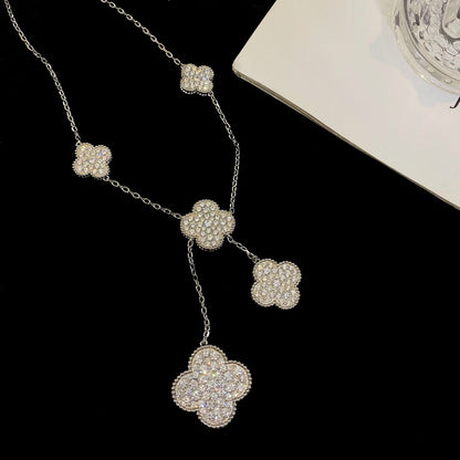 [basloveJW]CLOVER 5 MOTIFS SILVER DIAMONDS NECKLACE