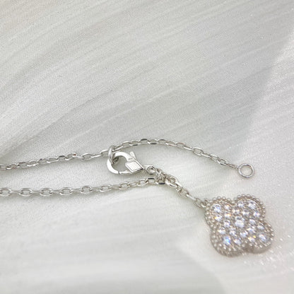 [basloveJW]CLOVER 5 MOTIFS SILVER DIAMONDS NECKLACE