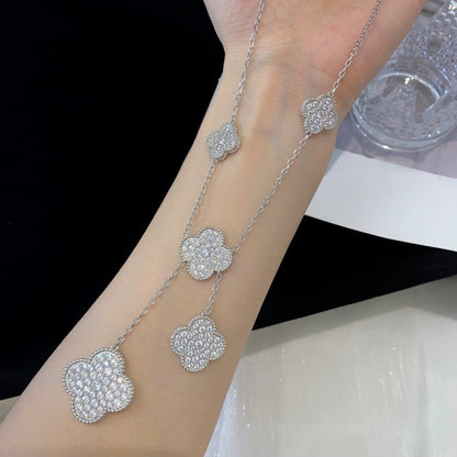 [basloveJW]CLOVER 5 MOTIFS SILVER DIAMONDS NECKLACE