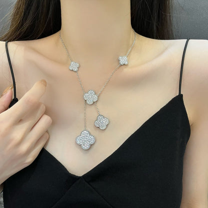 [basloveJW]CLOVER 5 MOTIFS SILVER DIAMONDS NECKLACE