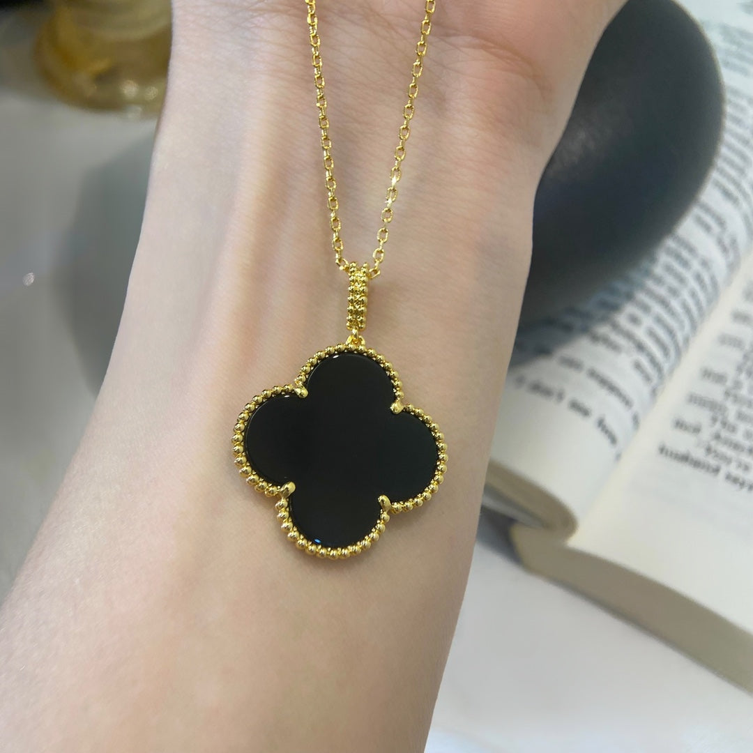 [basloveJW]CLOVER 25MM NECKLACE GOLD ONYX